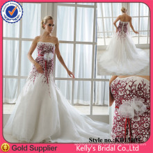 Real Romantic Strapless Embroidery Lace A-line Colored Wedding Dress